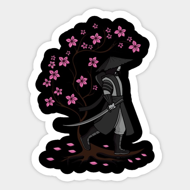 Vintage Samurai Sword Warrior Cherry Blossom Japanese Design Sticker by Luxara